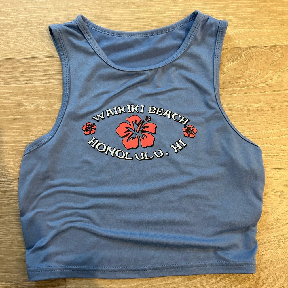 Blue Waikiki Beach Cropped Tank Top